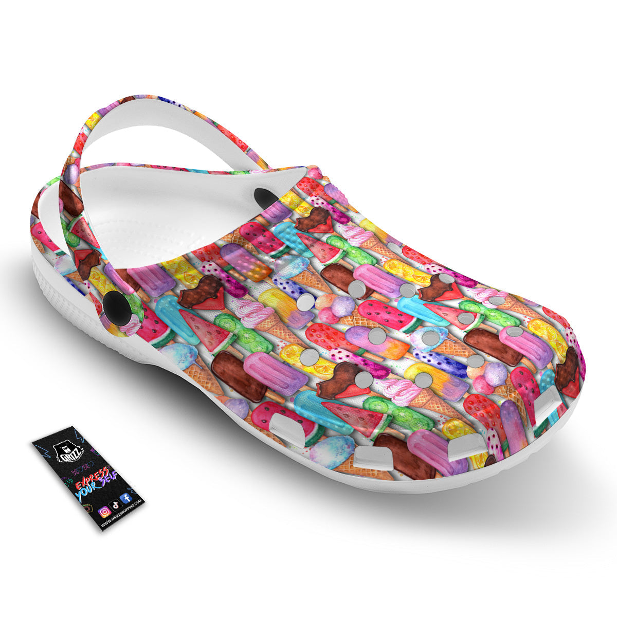Watercolor Ice Cream Print Pattern Clog-grizzshop