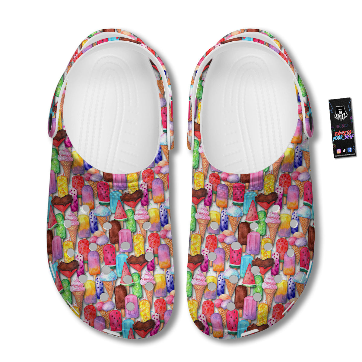 Watercolor Ice Cream Print Pattern Clog-grizzshop