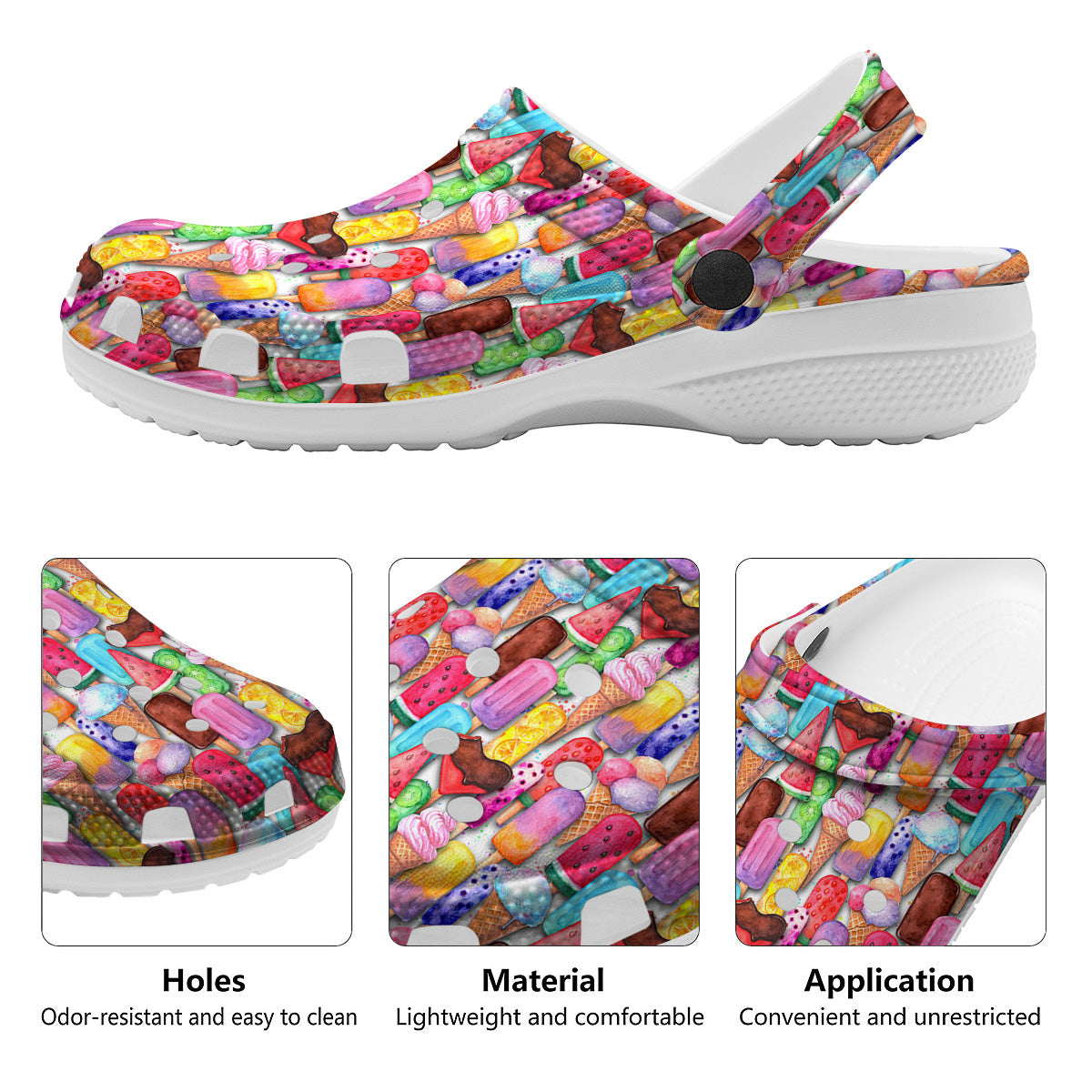 Watercolor Ice Cream Print Pattern Clog-grizzshop