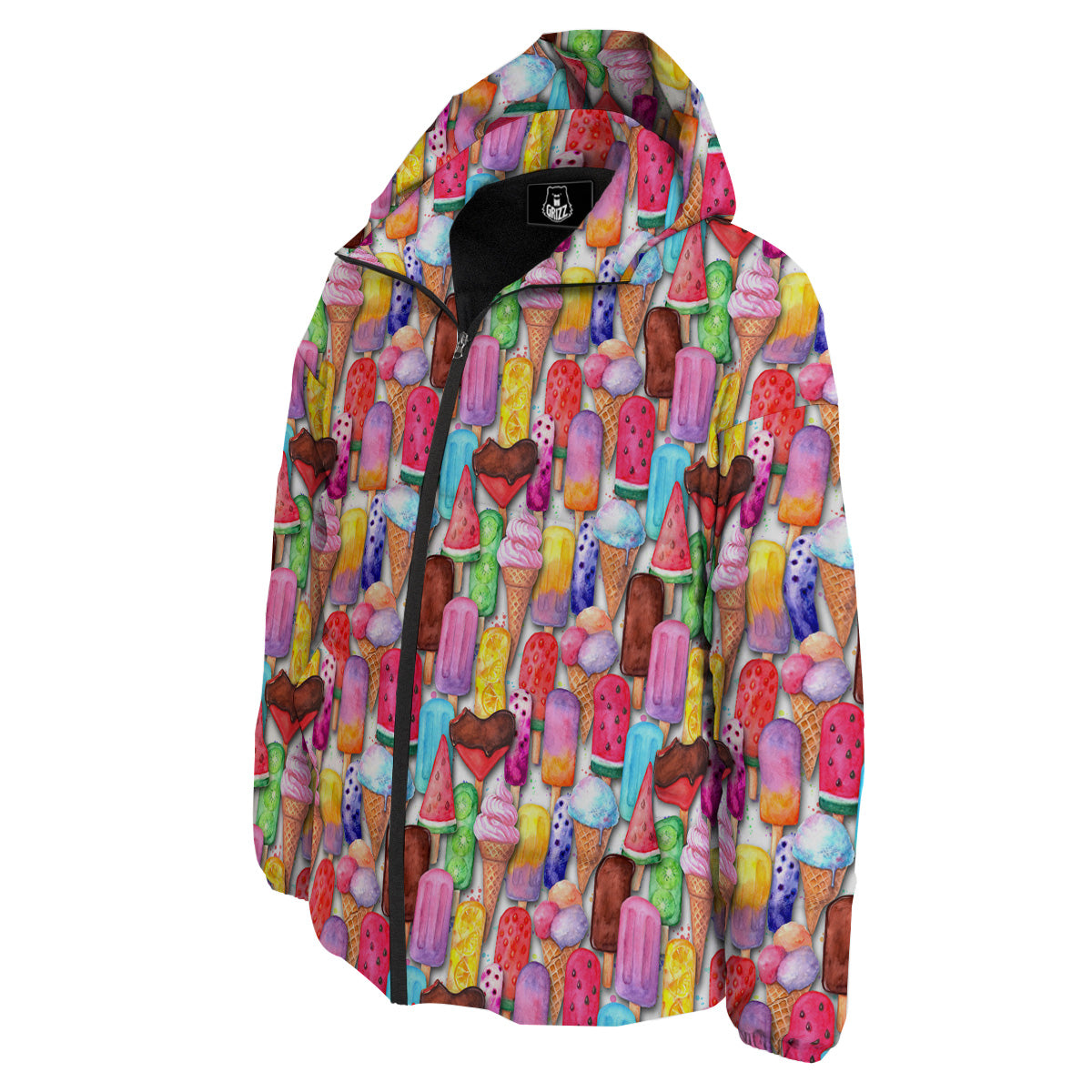 Watercolor Ice Cream Print Pattern Down Jacket-grizzshop