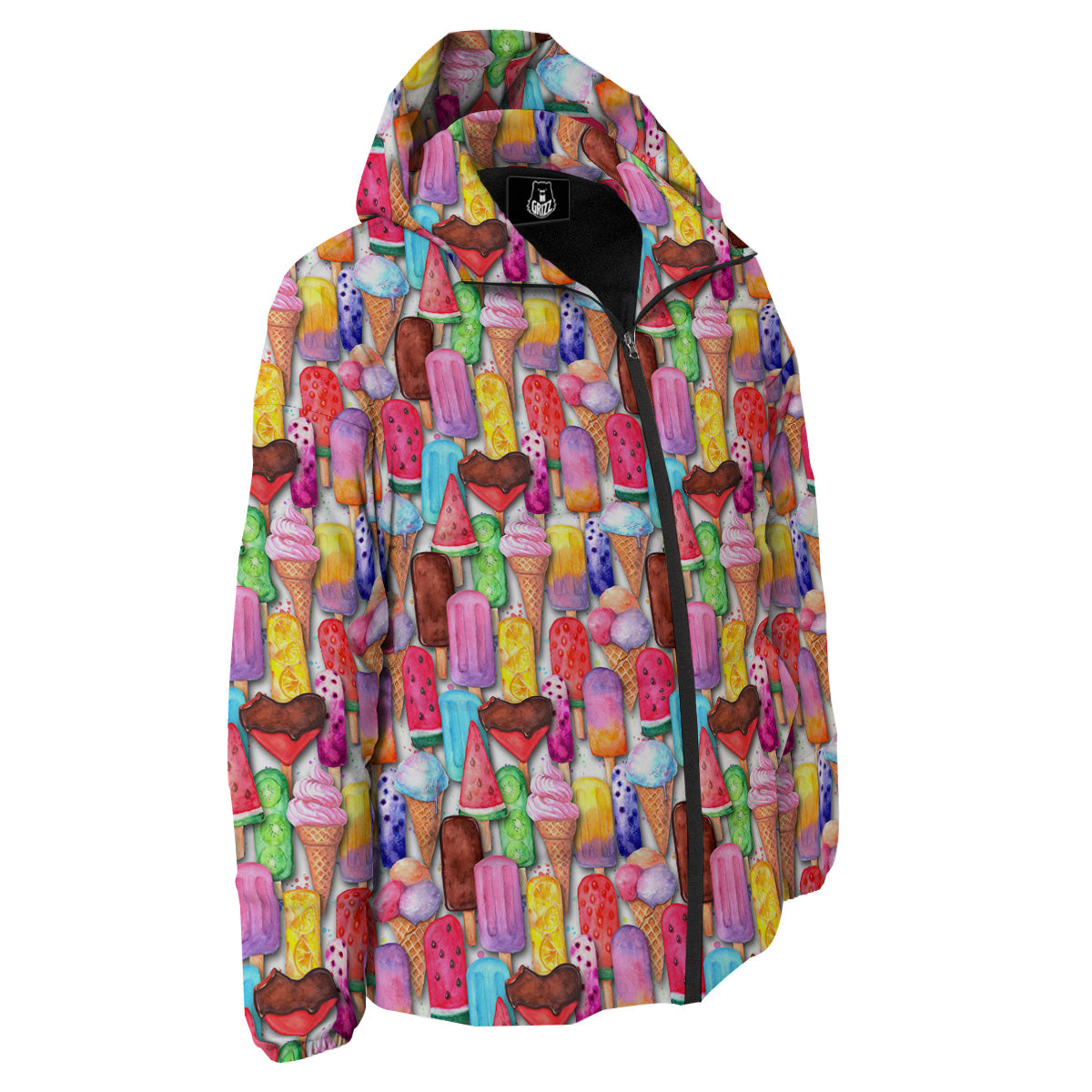 Watercolor Ice Cream Print Pattern Down Jacket-grizzshop