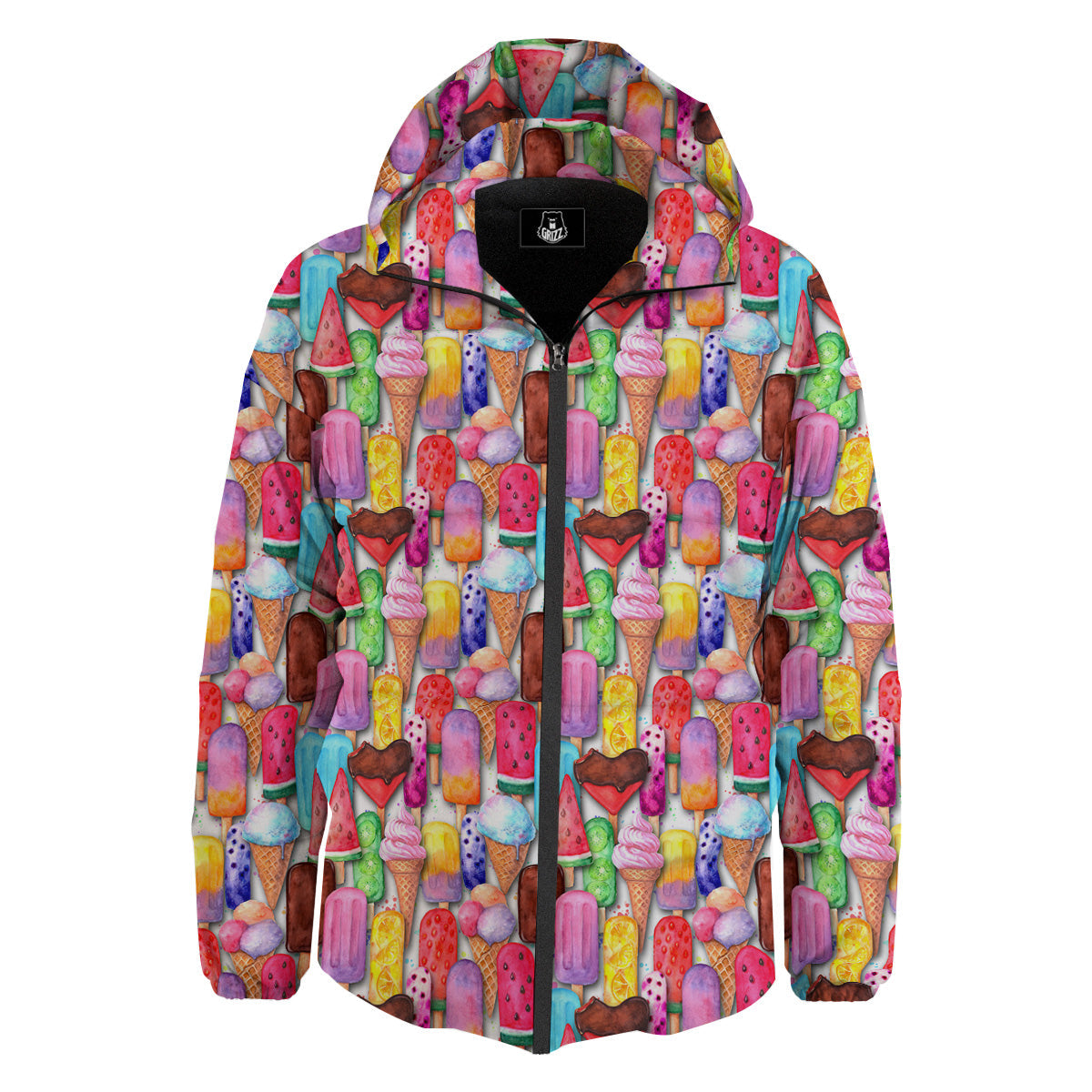 Watercolor Ice Cream Print Pattern Down Jacket-grizzshop