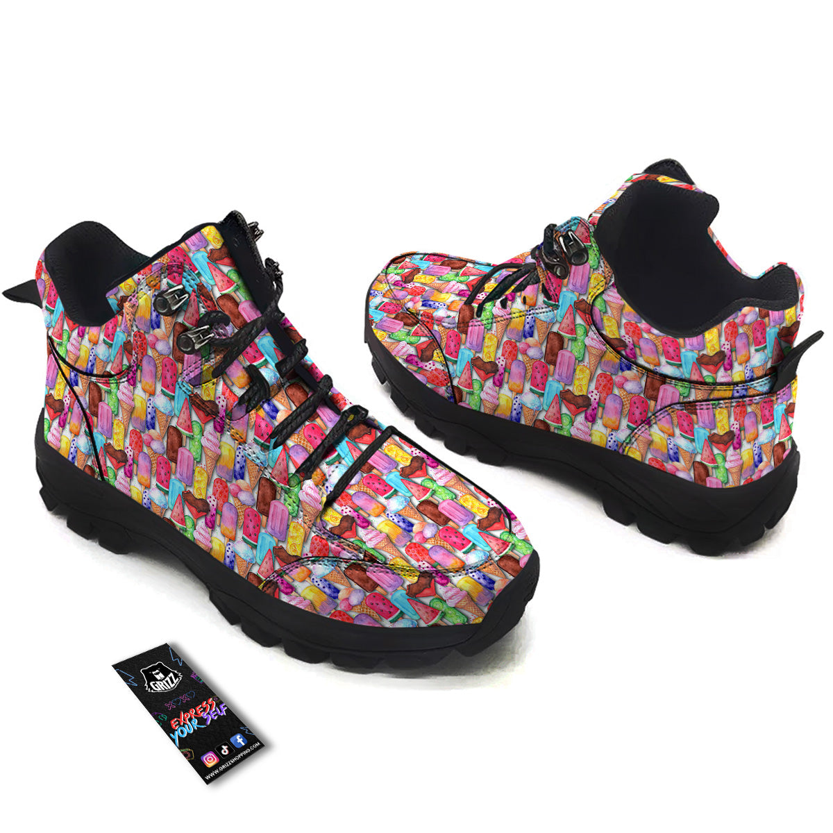 Watercolor Ice Cream Print Pattern Hiking Shoes-grizzshop