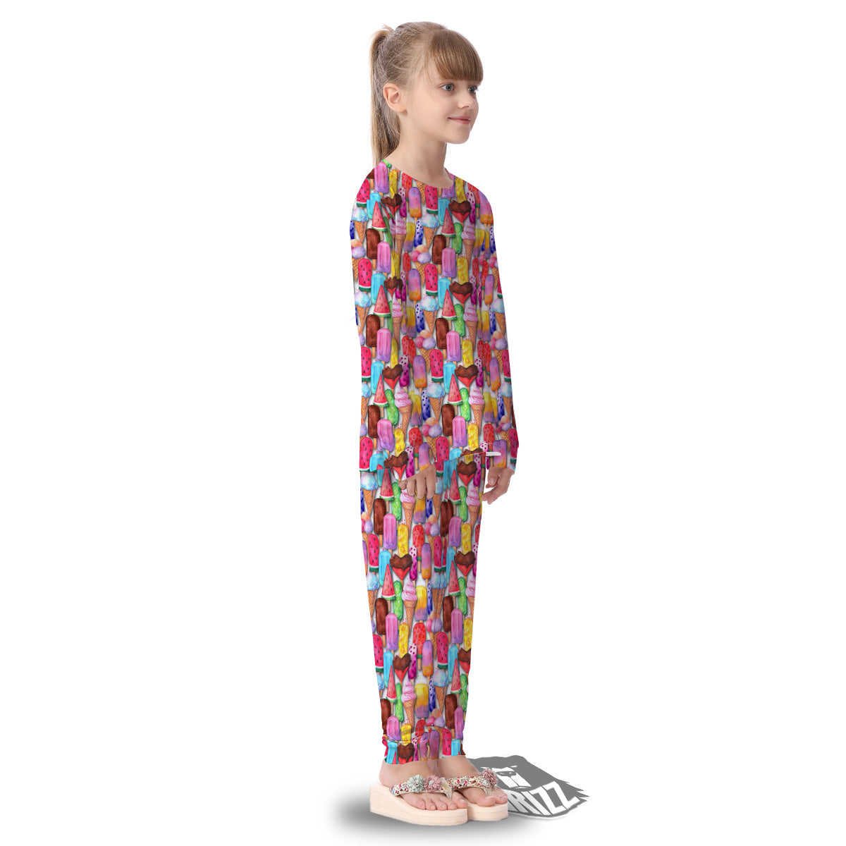Watercolor Ice Cream Print Pattern Kid's Pajamas-grizzshop