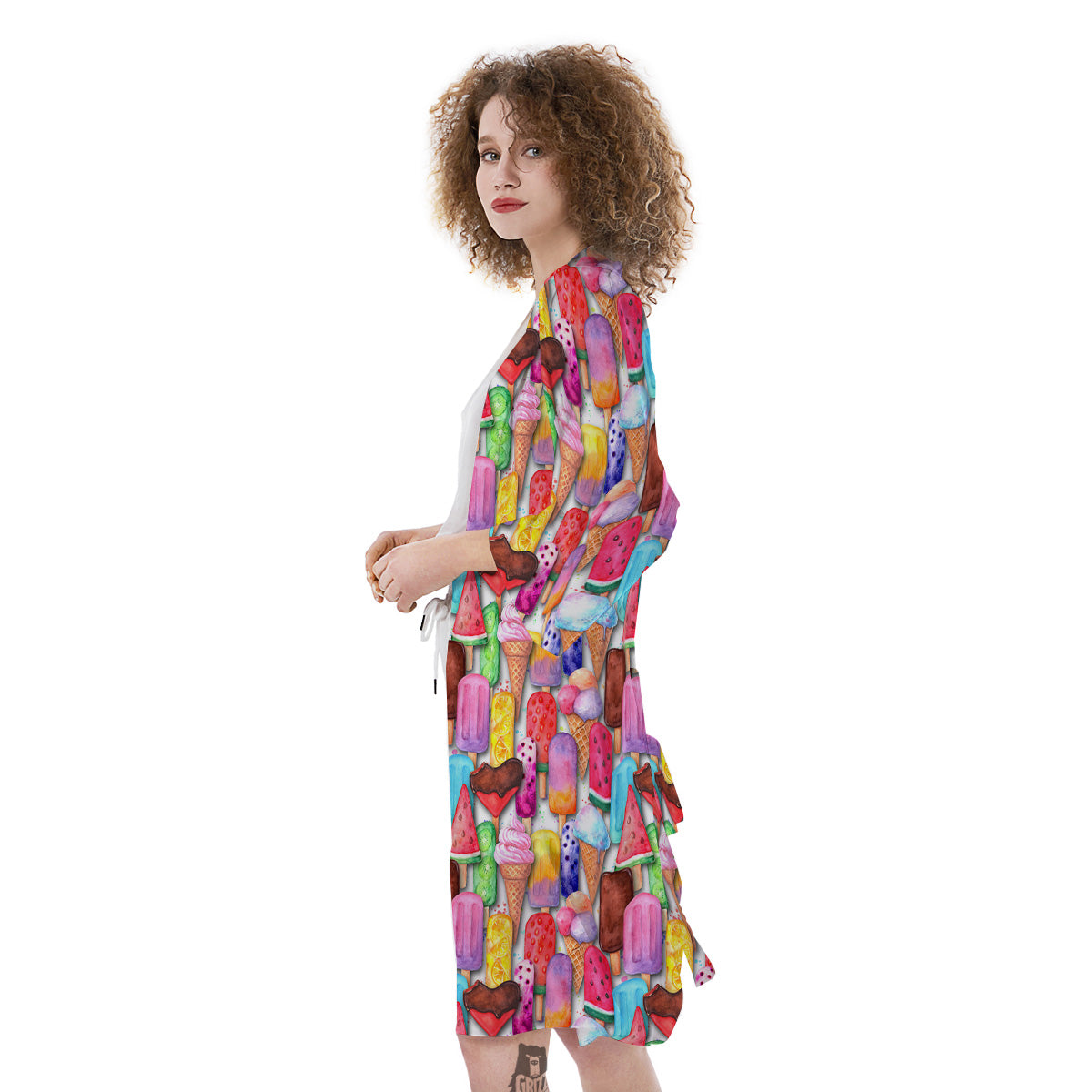 Watercolor Ice Cream Print Pattern Kimono-grizzshop