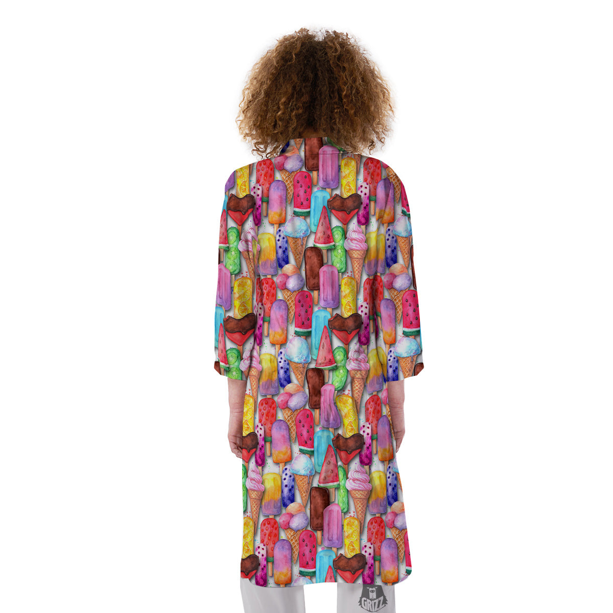 Watercolor Ice Cream Print Pattern Kimono-grizzshop
