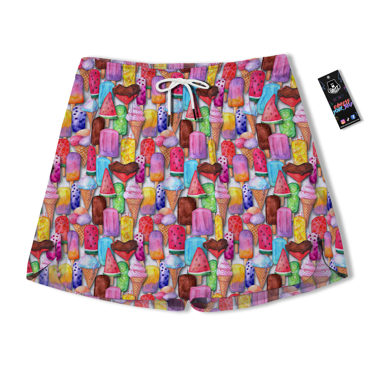 Watercolor Ice Cream Print Pattern Men's Running Shorts-grizzshop