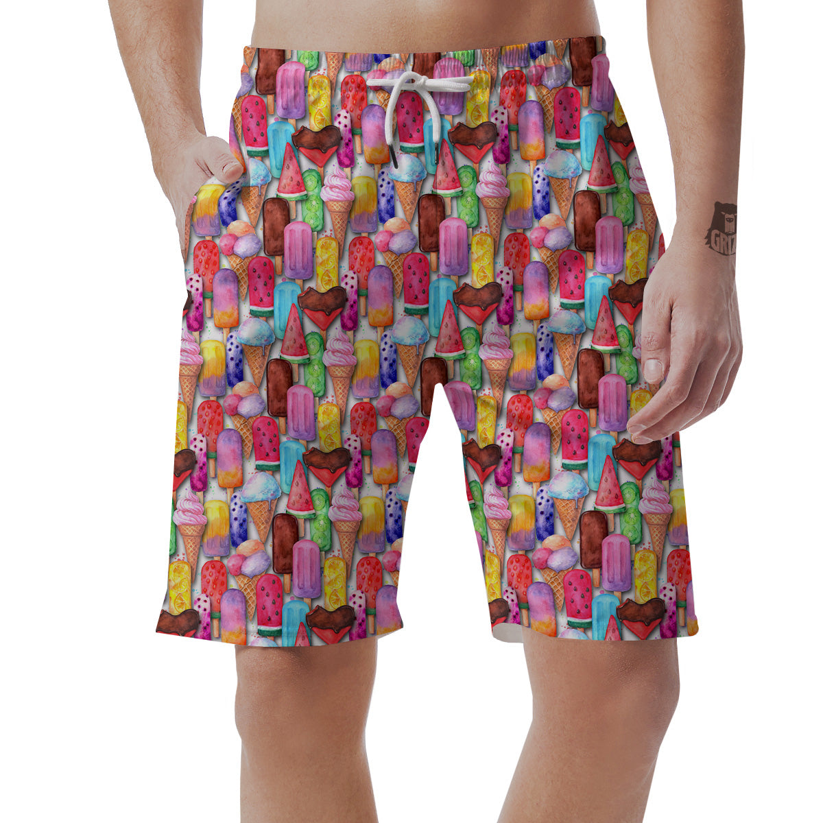 Watercolor Ice Cream Print Pattern Men's Shorts-grizzshop