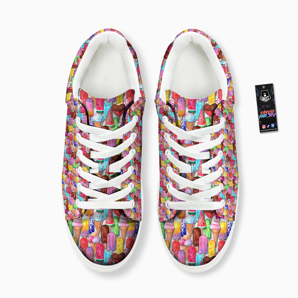Watercolor Ice Cream Print Pattern Platform Shoes-grizzshop