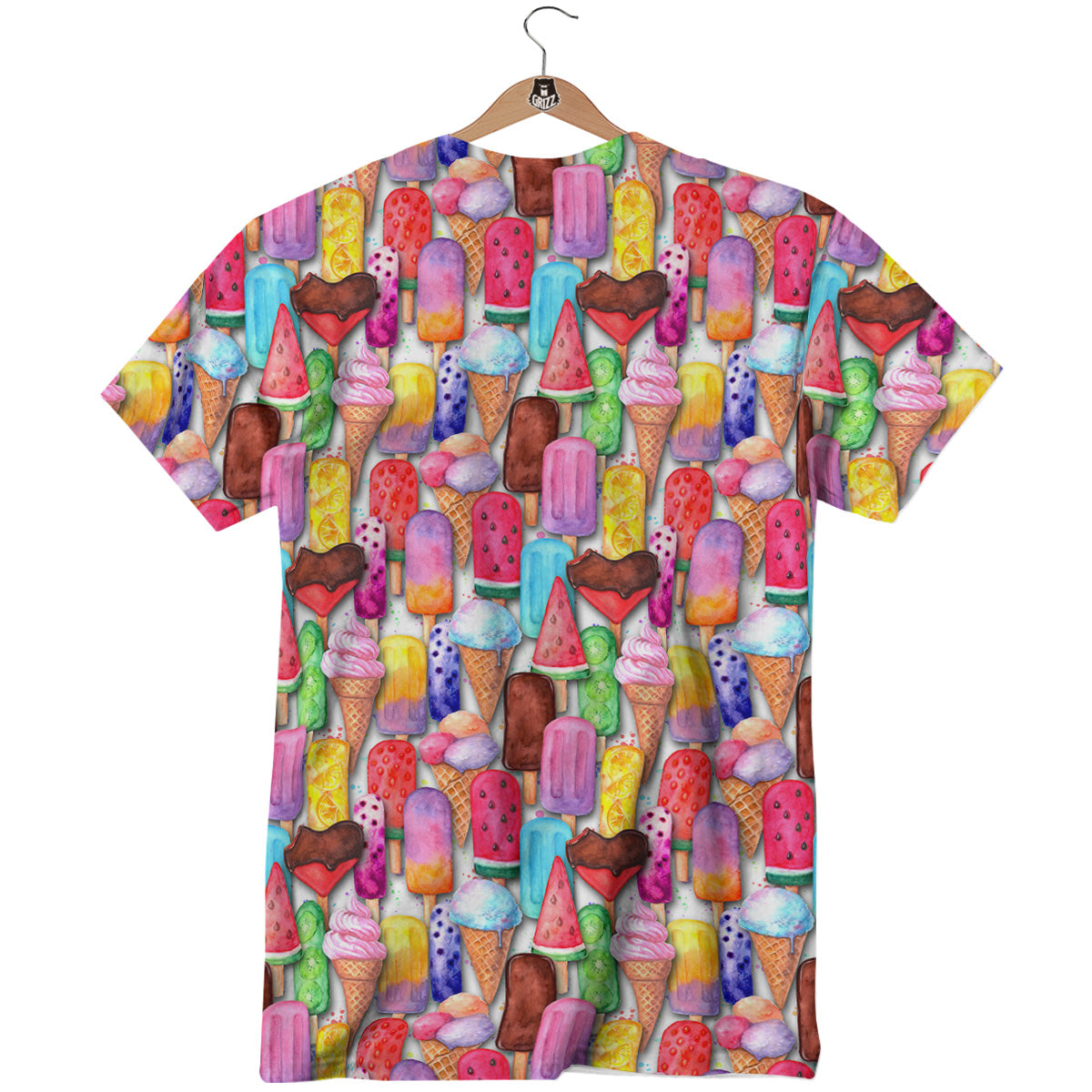 Watercolor Ice Cream Print Pattern T-Shirt-grizzshop