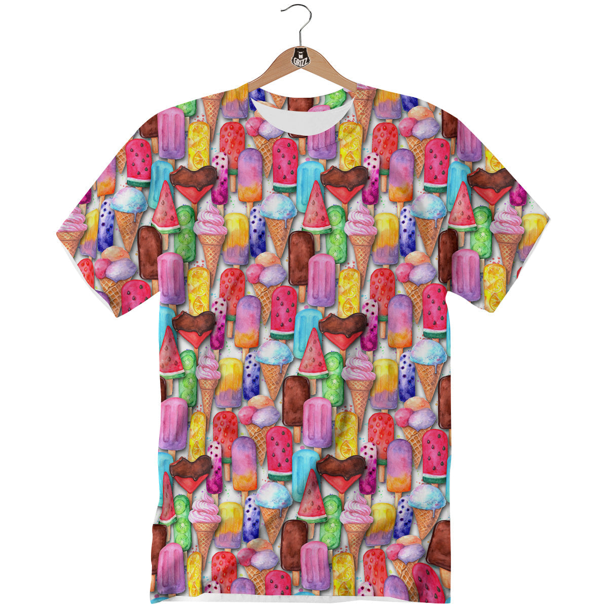 Watercolor Ice Cream Print Pattern T-Shirt-grizzshop