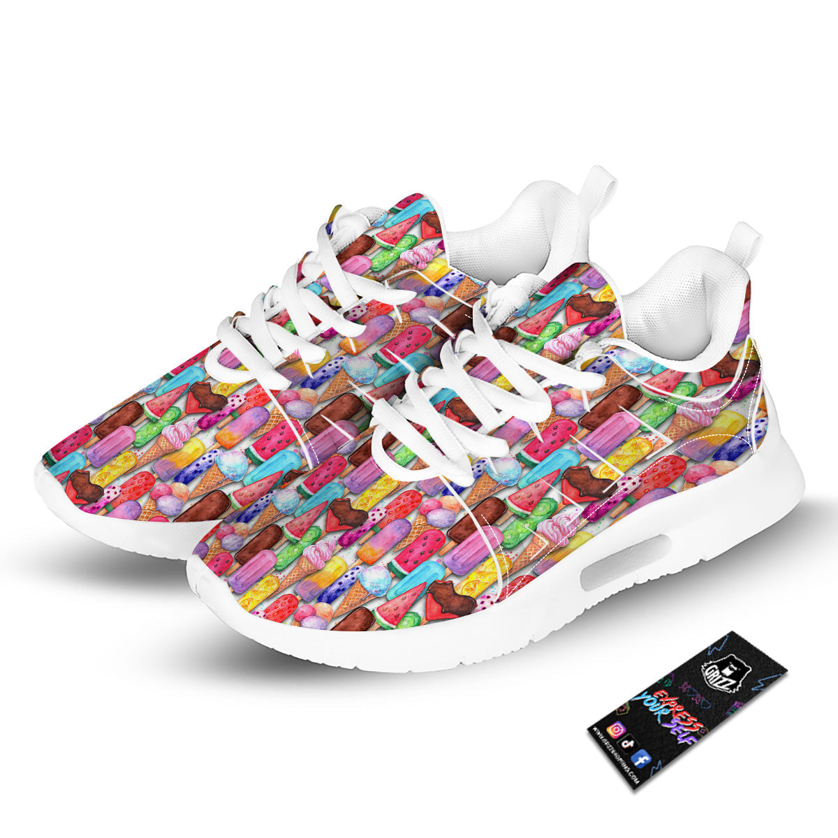 Watercolor Ice Cream Print Pattern Tennis Shoes-grizzshop
