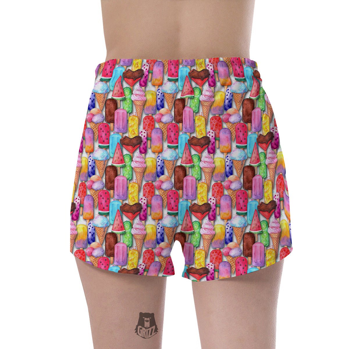 Watercolor Ice Cream Print Pattern Women's Shorts-grizzshop