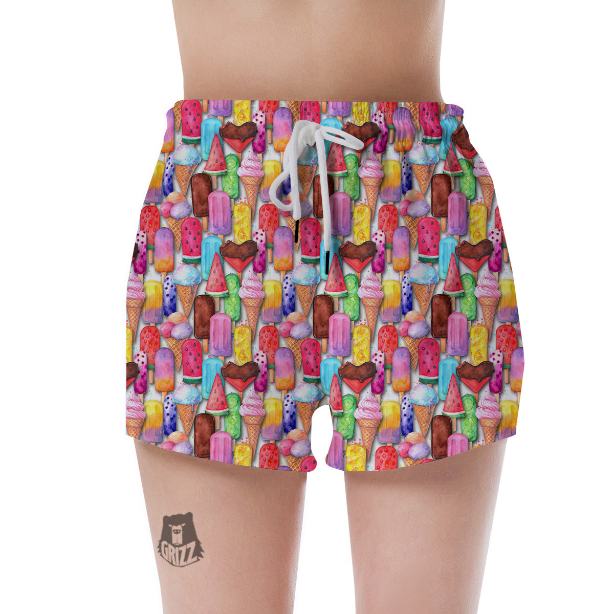 Watercolor Ice Cream Print Pattern Women's Shorts-grizzshop