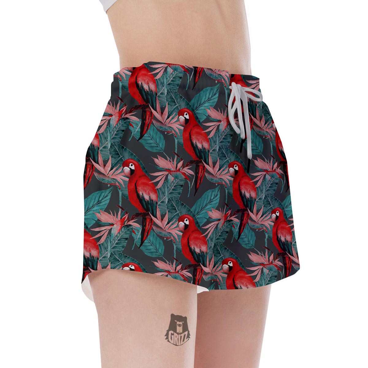 Watercolor Parrot Tropical Print Women's Shorts-grizzshop