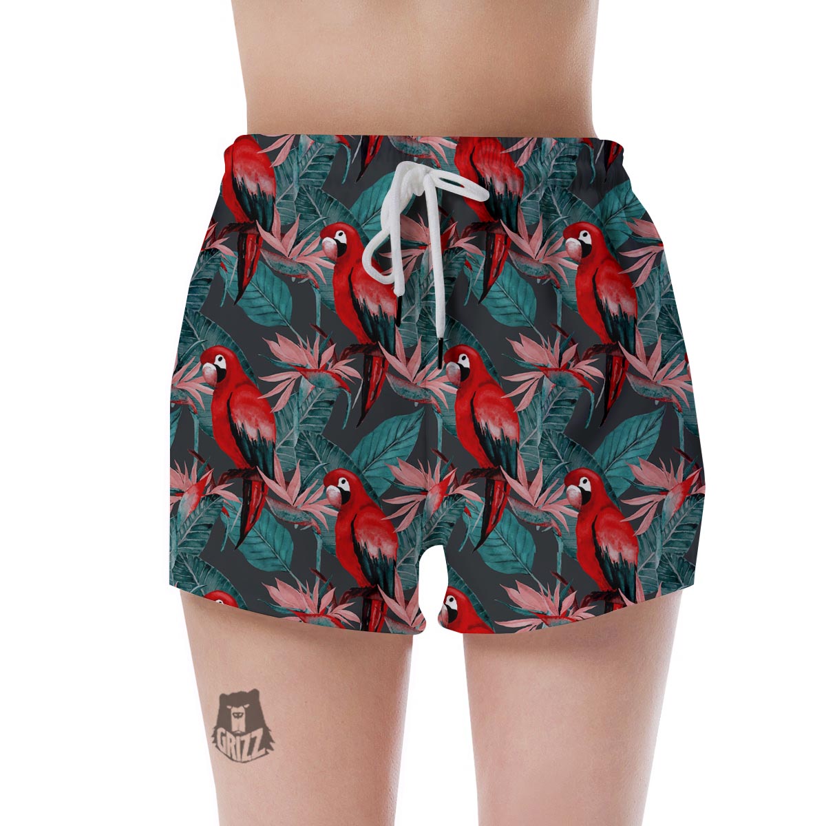 Watercolor Parrot Tropical Print Women's Shorts-grizzshop