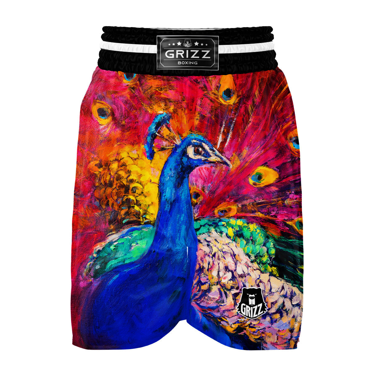 Watercolor Peacock Boxing Shorts-grizzshop