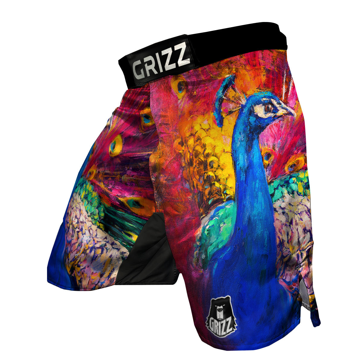 Watercolor Peacock MMA Shorts-grizzshop