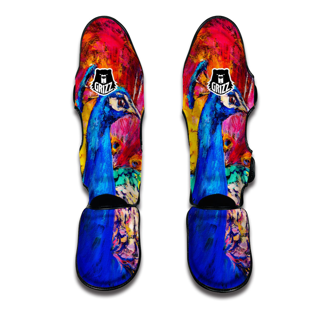 Watercolor Peacock Muay Thai Shin Guards-grizzshop