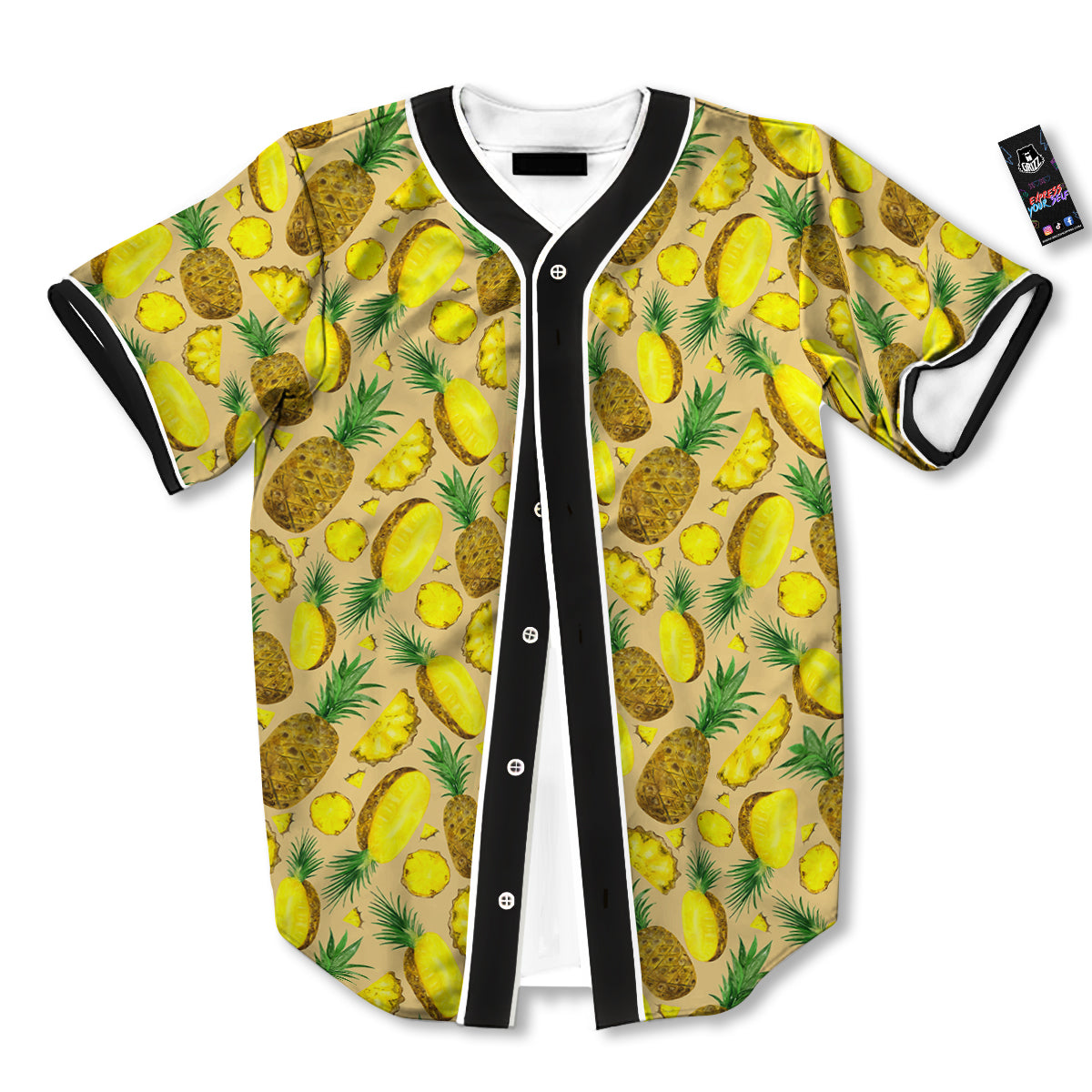 Watercolor Pineapple Beige Print Pattern Baseball Jersey-grizzshop