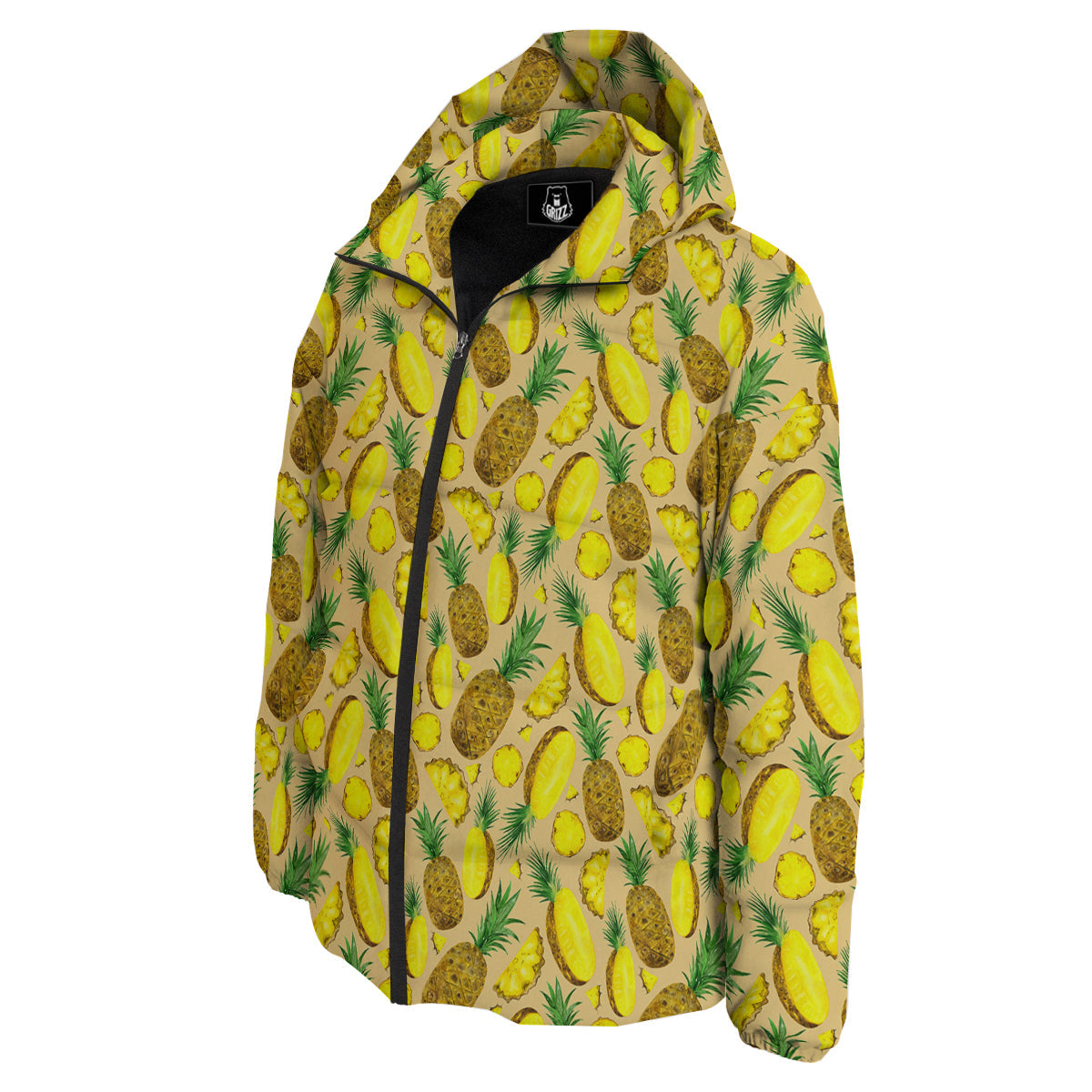 Watercolor Pineapple Beige Print Pattern Down Jacket-grizzshop