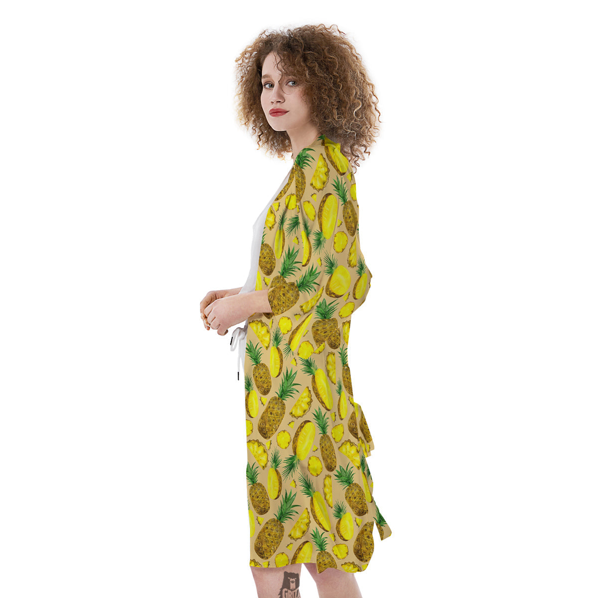 Watercolor Pineapple Beige Print Pattern Kimono-grizzshop