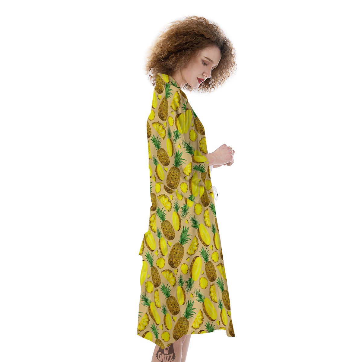 Watercolor Pineapple Beige Print Pattern Kimono-grizzshop