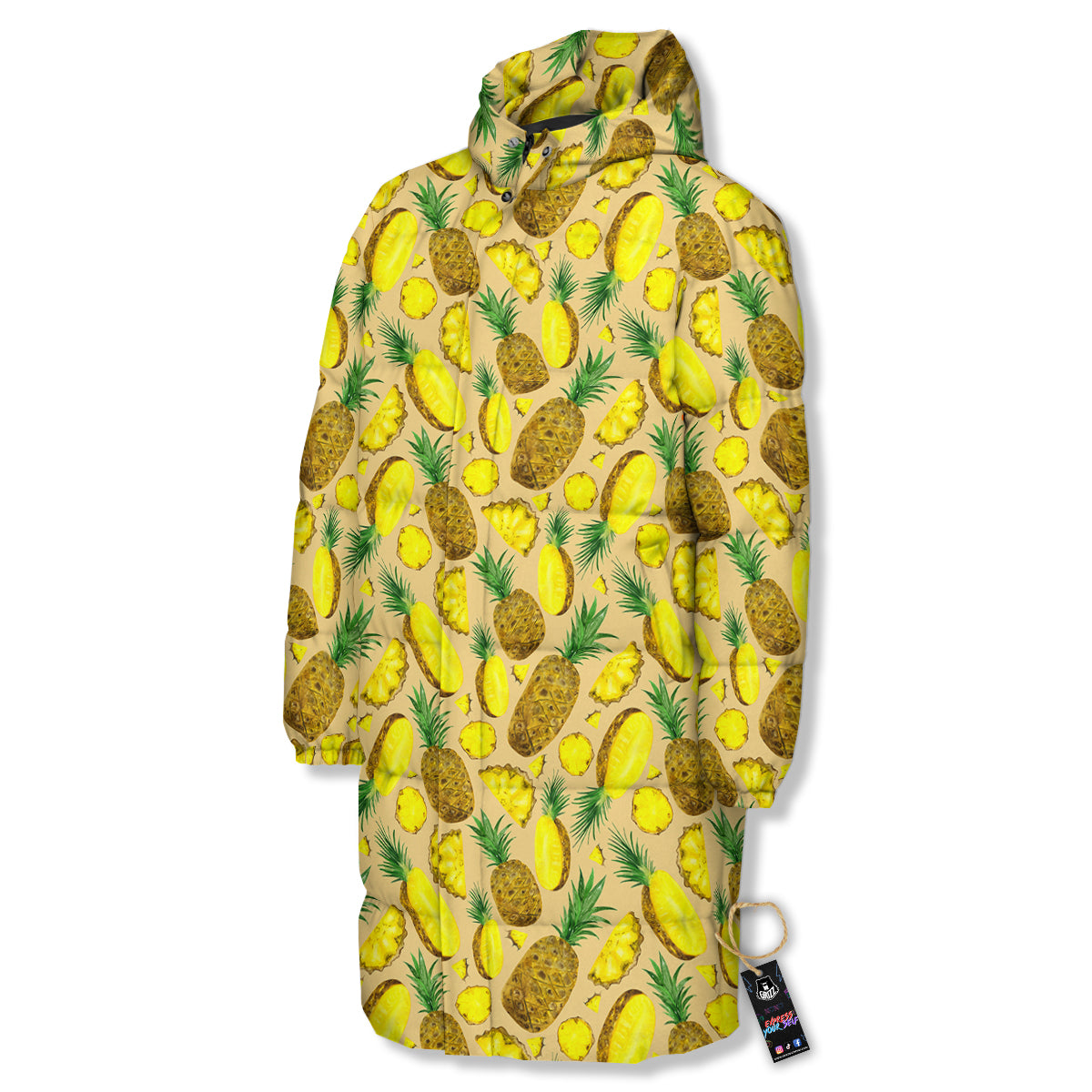 Watercolor Pineapple Beige Print Pattern Long Down Jacket-grizzshop