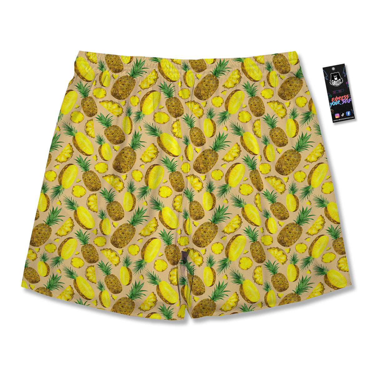 Watercolor Pineapple Beige Print Pattern Men's Running Shorts-grizzshop