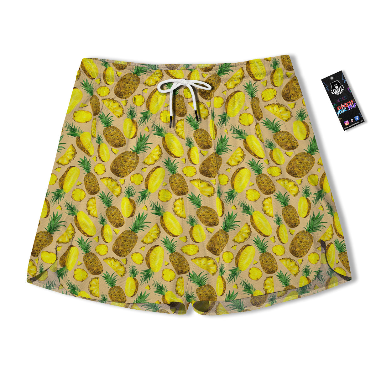 Watercolor Pineapple Beige Print Pattern Men's Running Shorts-grizzshop