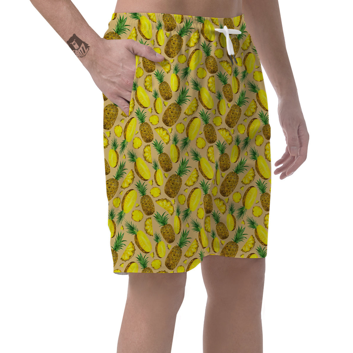 Watercolor Pineapple Beige Print Pattern Men's Shorts-grizzshop