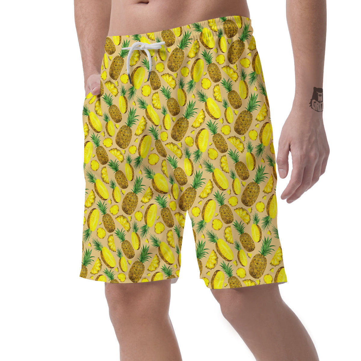 Watercolor Pineapple Beige Print Pattern Men's Shorts-grizzshop