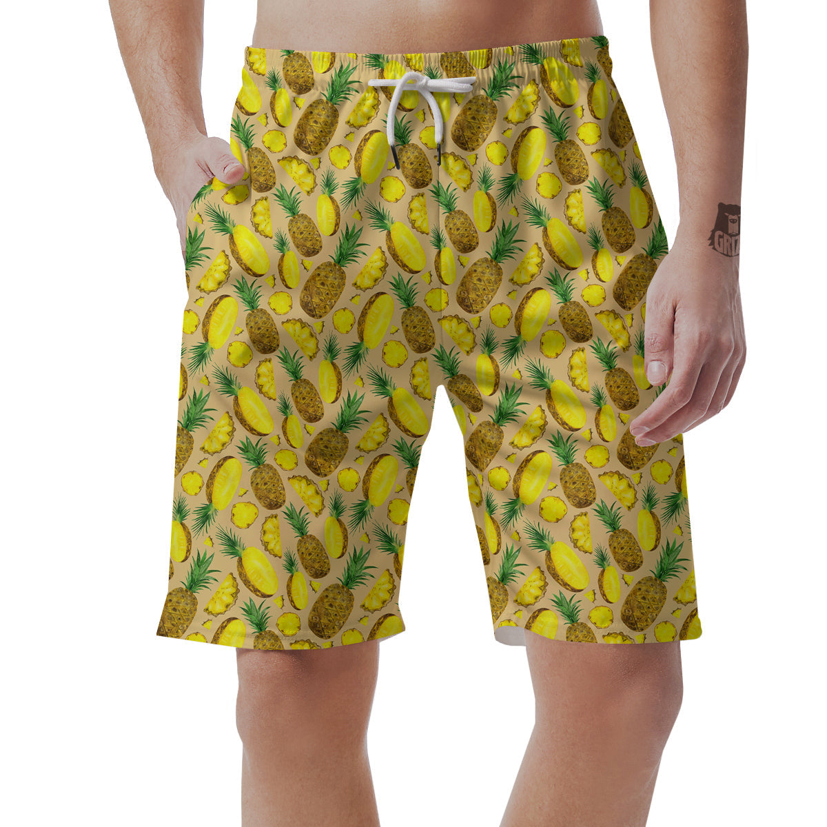 Watercolor Pineapple Beige Print Pattern Men's Shorts-grizzshop