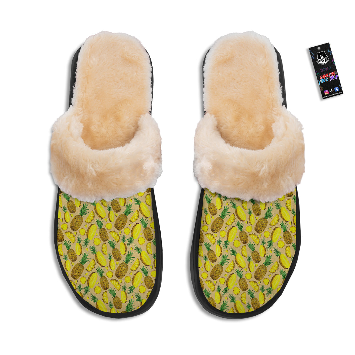 Watercolor Pineapple Beige Print Pattern Slippers-grizzshop
