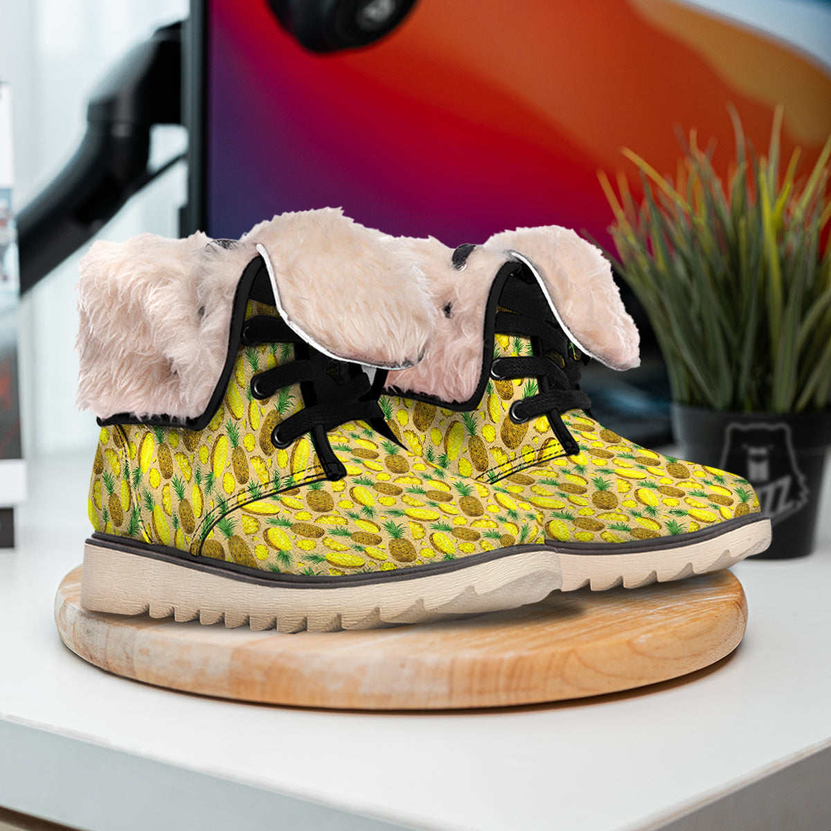 Watercolor Pineapple Beige Print Pattern Snow Boots-grizzshop