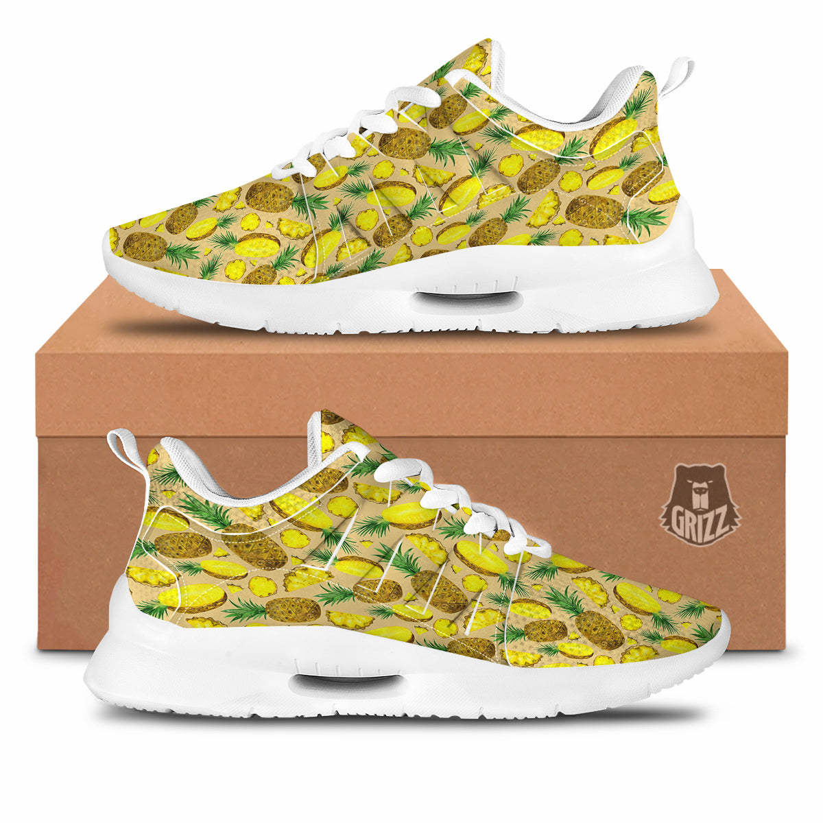 Watercolor Pineapple Beige Print Pattern Tennis Shoes-grizzshop