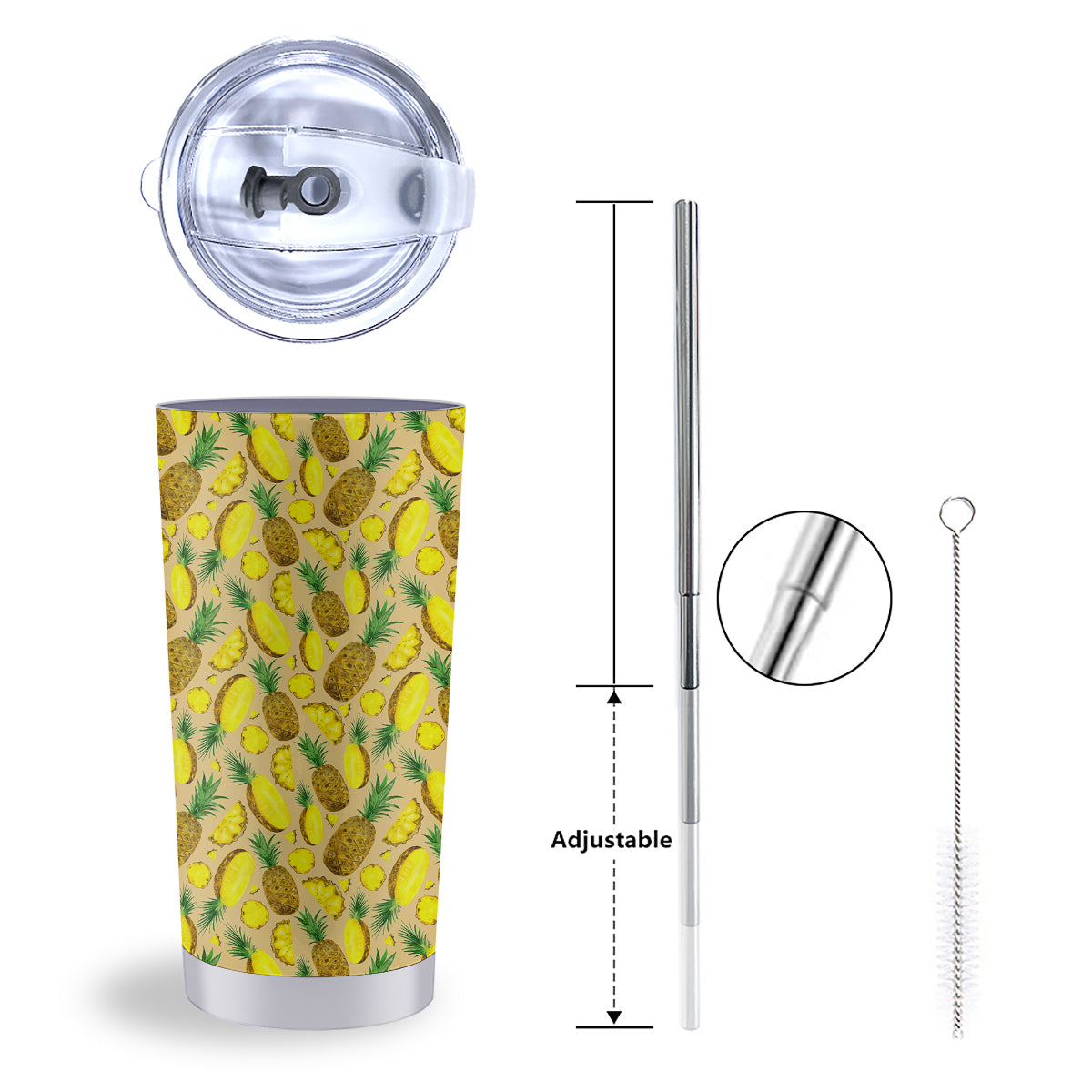 Watercolor Pineapple Beige Print Pattern Tumbler-grizzshop