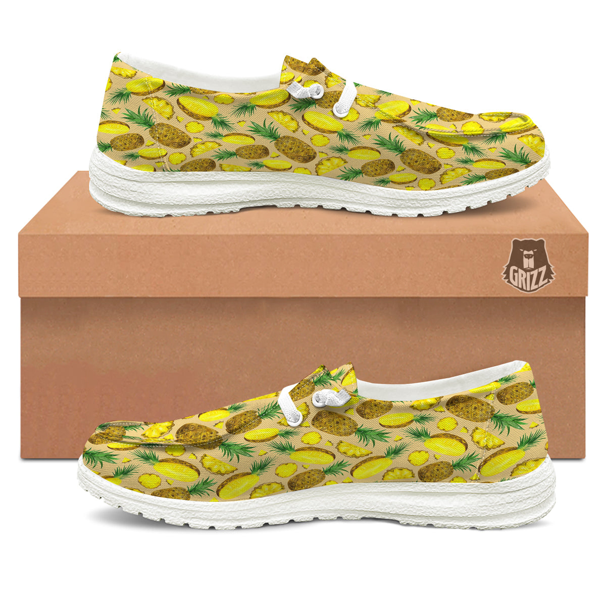 Watercolor Pineapple Beige Print Pattern White Loafers-grizzshop
