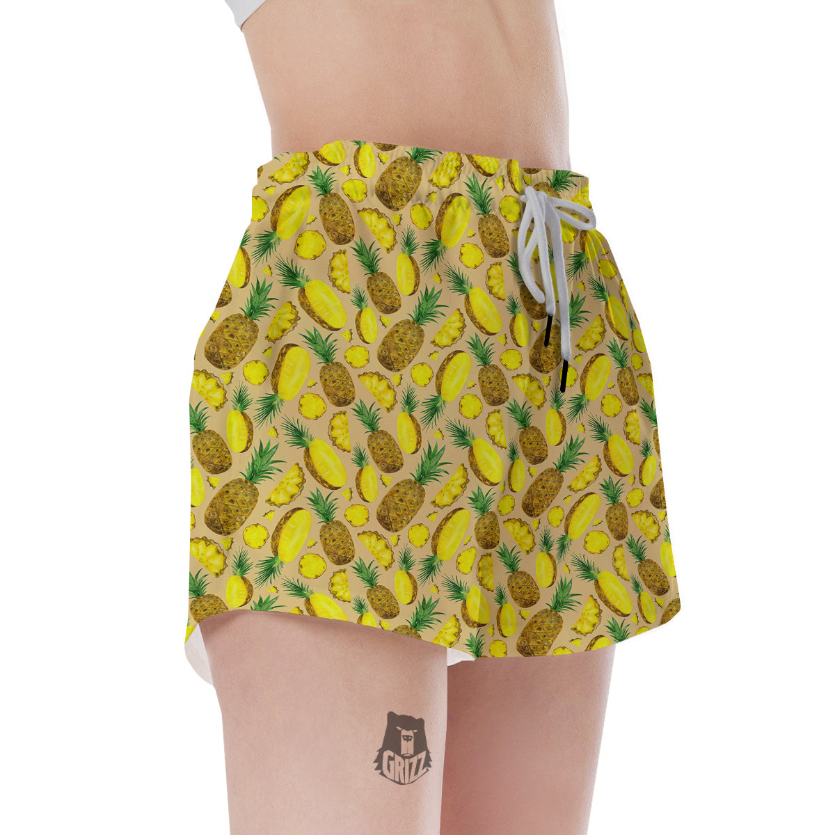 Watercolor Pineapple Beige Print Pattern Women's Shorts-grizzshop