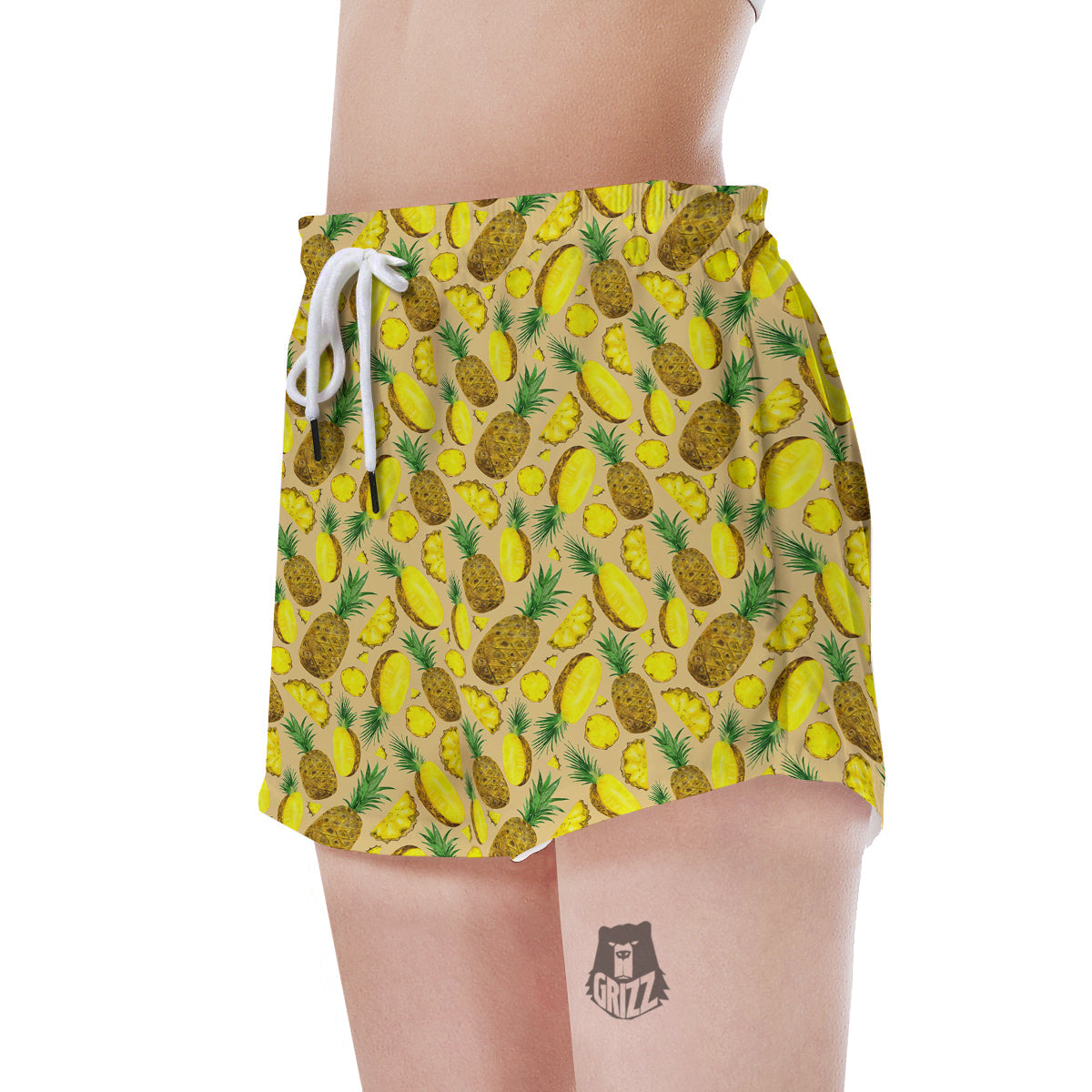 Watercolor Pineapple Beige Print Pattern Women's Shorts-grizzshop