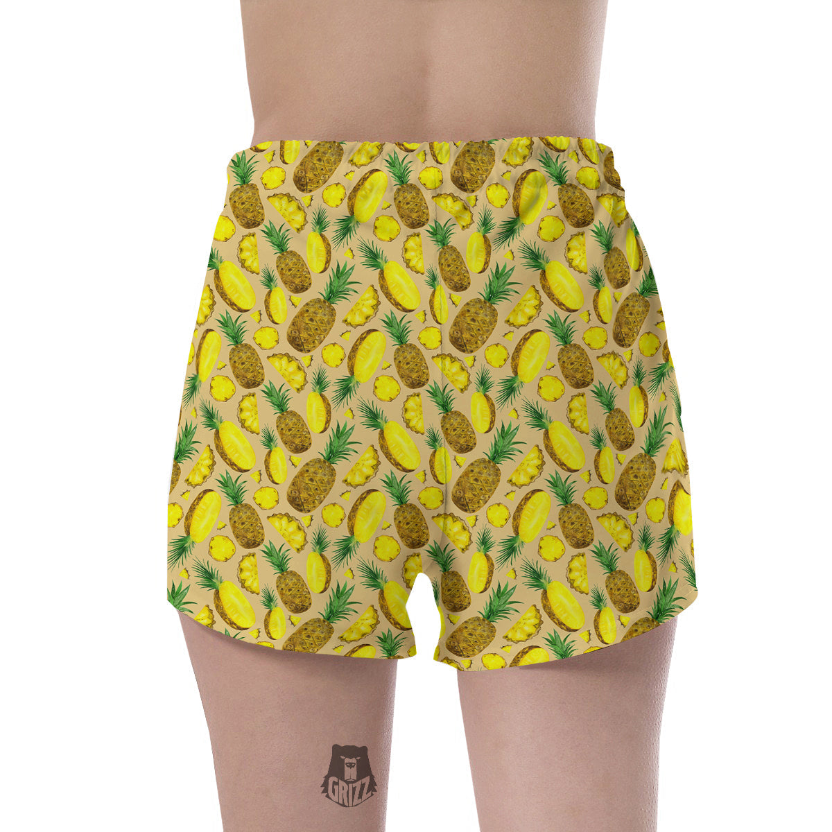 Watercolor Pineapple Beige Print Pattern Women's Shorts-grizzshop