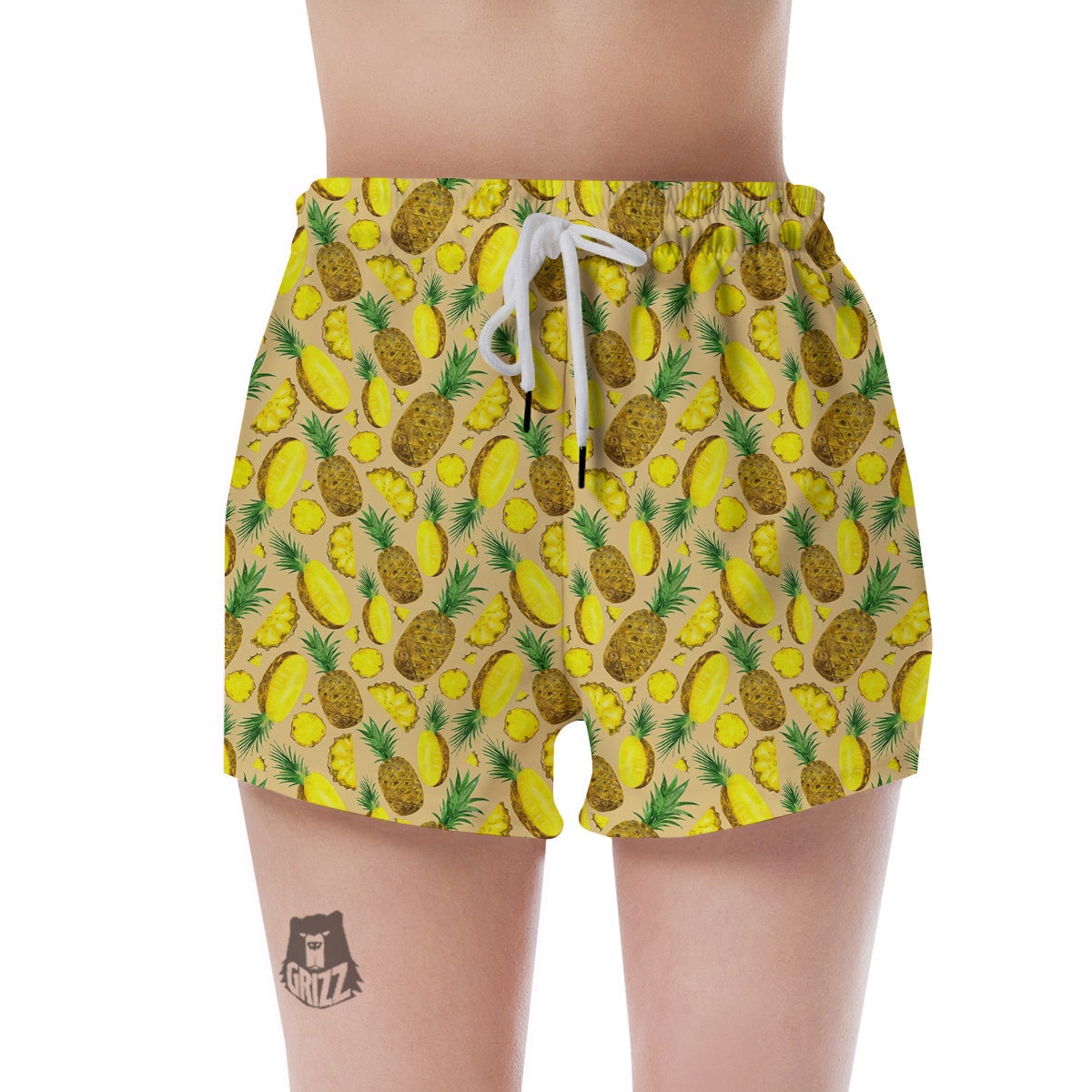 Watercolor Pineapple Beige Print Pattern Women's Shorts-grizzshop