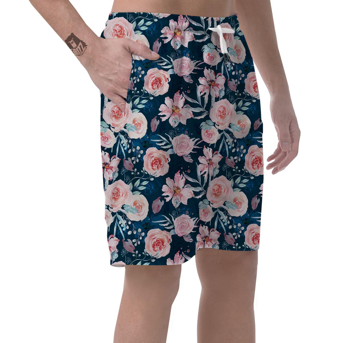 Watercolor Pink Rose Floral Men's Shorts-grizzshop