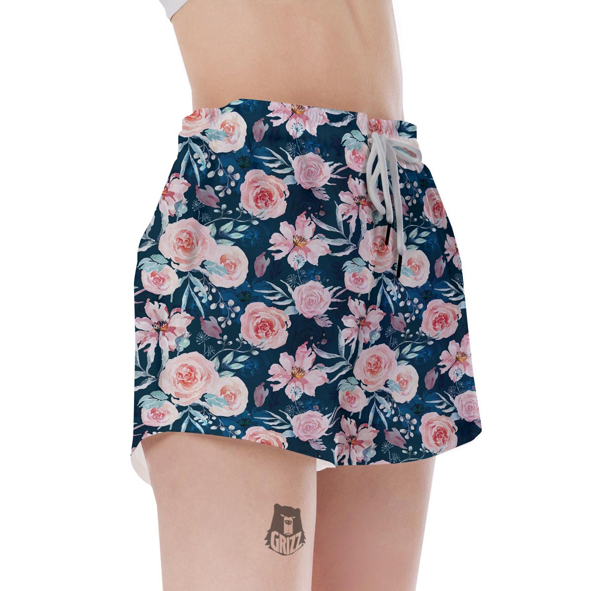 Watercolor Pink Rose Floral Women's Shorts-grizzshop