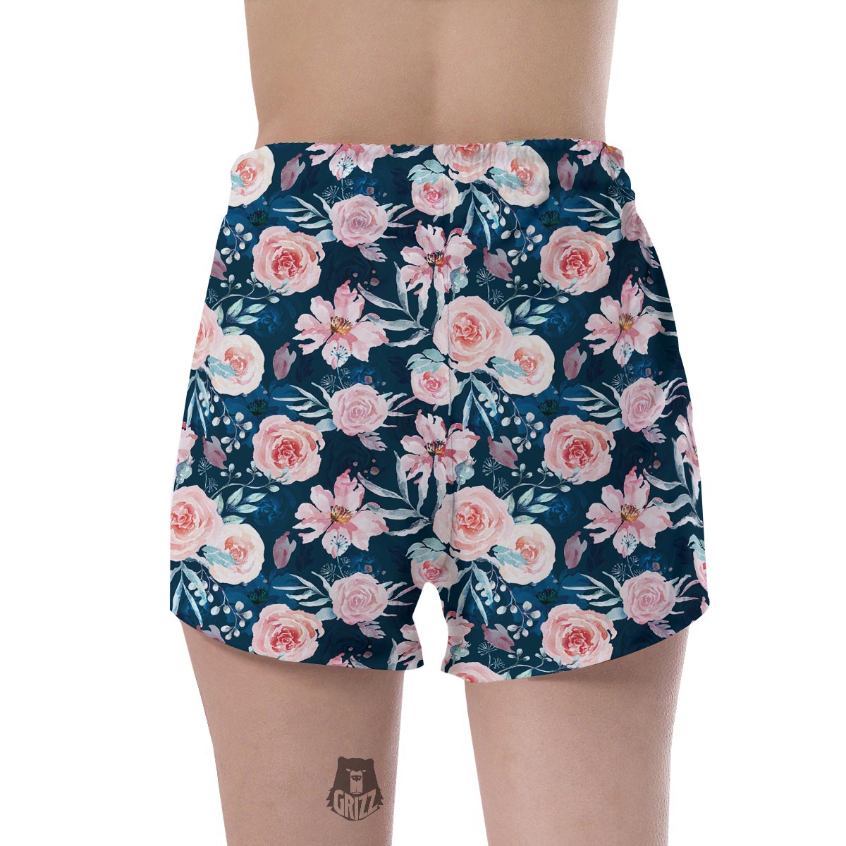 Watercolor Pink Rose Floral Women's Shorts-grizzshop