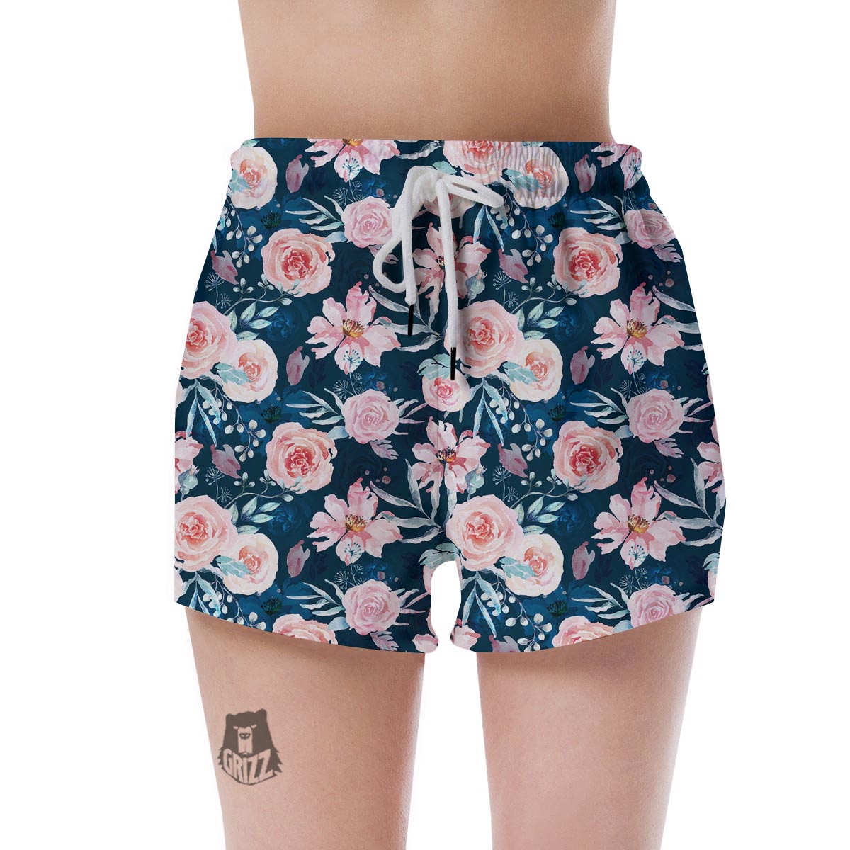 Watercolor Pink Rose Floral Women's Shorts-grizzshop