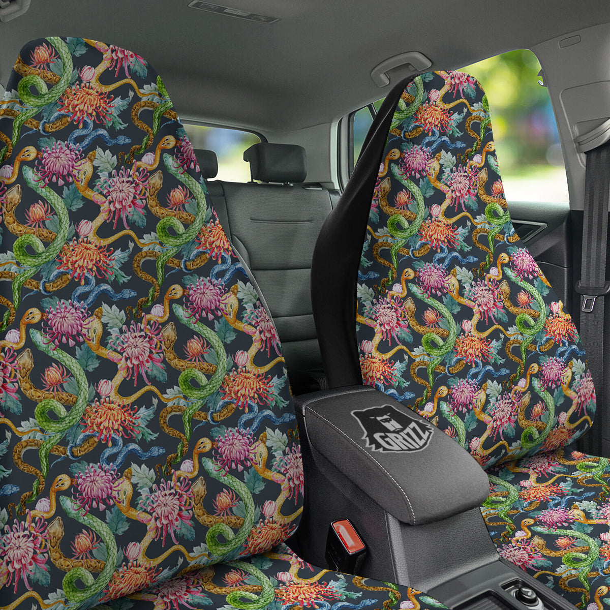 Watercolor Snake Chrysanthemum Flowers Print Pattern Car Seat Covers-grizzshop