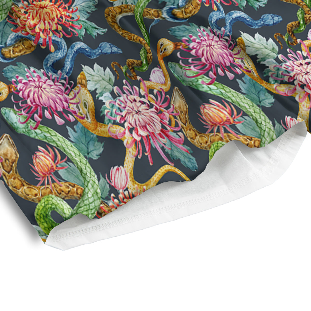 Watercolor Snake Chrysanthemum Flowers Print Pattern Men's Athletic Shorts