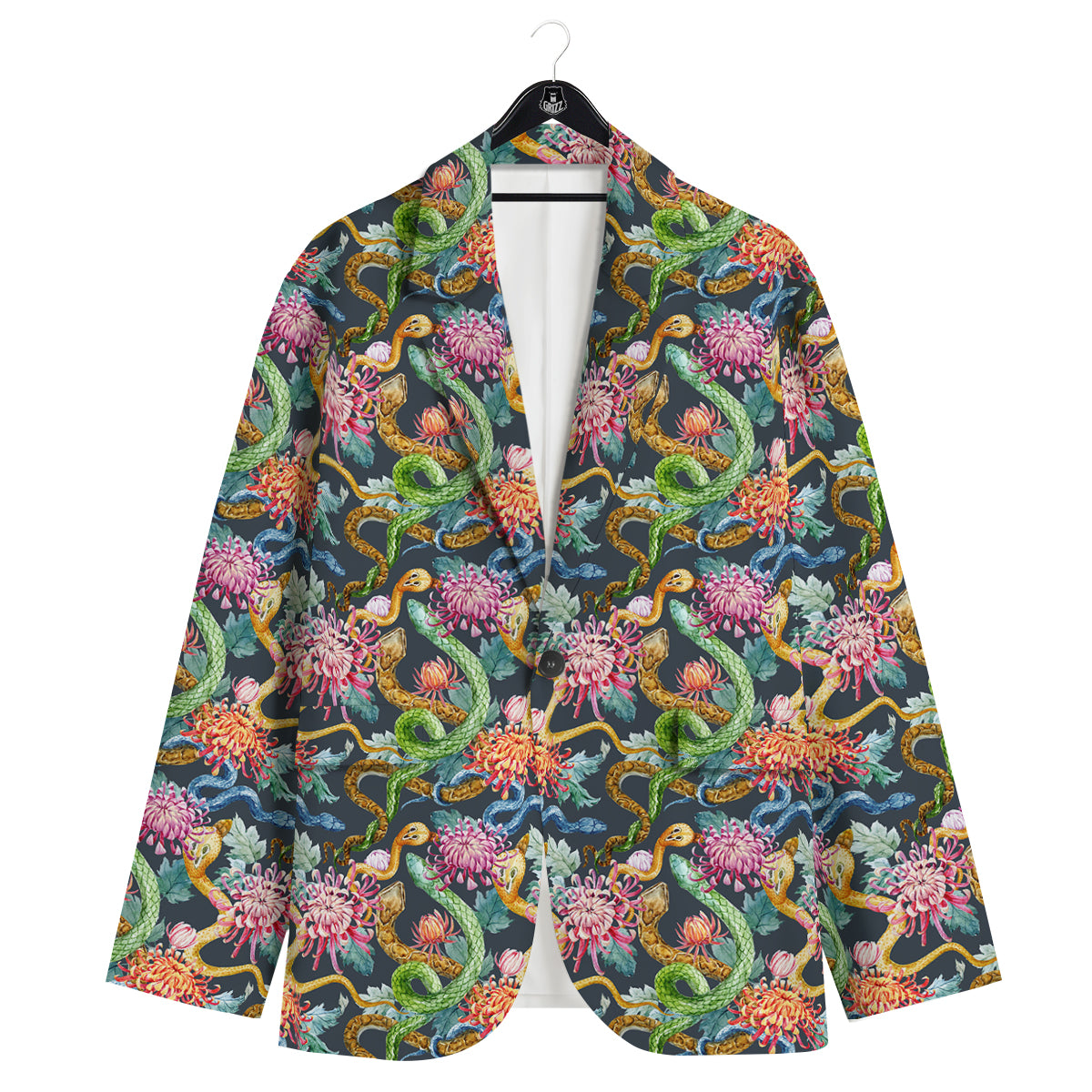 Watercolor Snake Chrysanthemum Flowers Print Pattern Men's Sport Coat-grizzshop