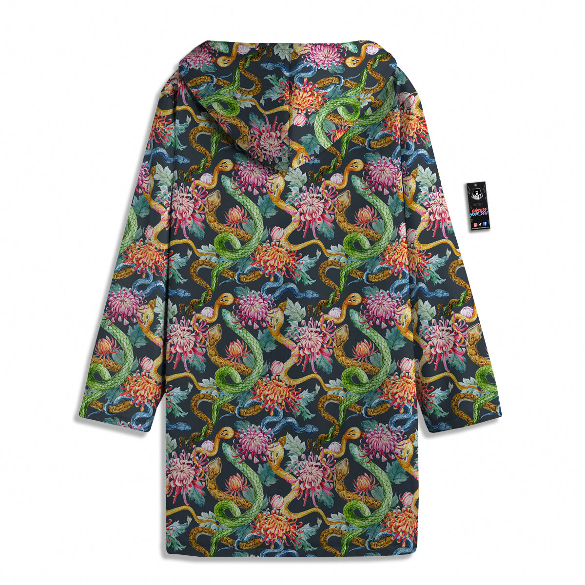 Watercolor Snake Chrysanthemum Flowers Print Pattern Men's Windbreaker Jacket-grizzshop